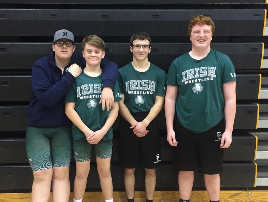 These Irish wrestlers will compete in the Big 8 championship on Friday 1/18. (L to R) Eyan Collins, Evan Kilmer, Matthew Byers and Benji Yarnall